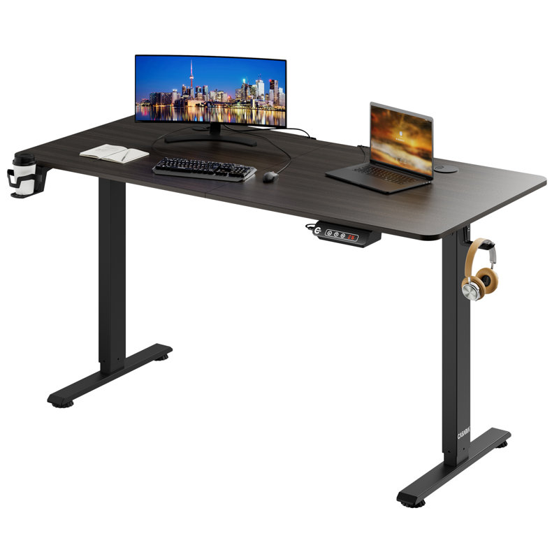 Adjustable Metal Base Writing Desk, Brown, 73cm H x 140cm W x 60cm D