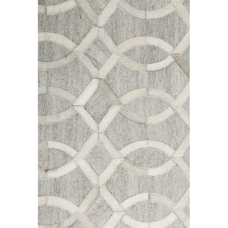 Berlin Cowhide Geometric Area Rug in Silver, Rectangle 5' x 8'
