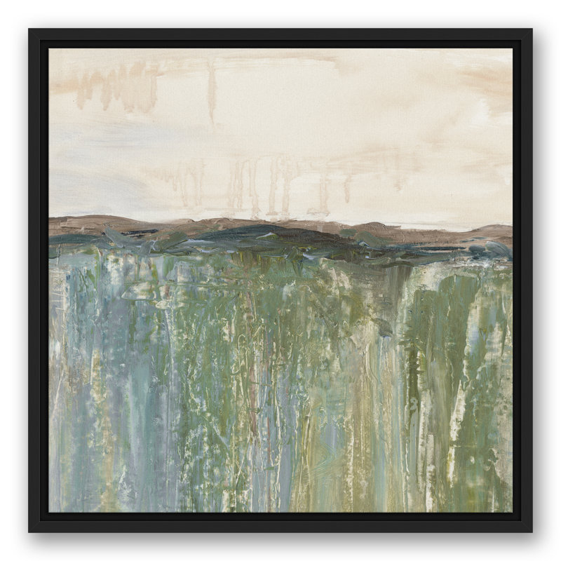 Champ d'herbe abstrait - peinture sur toile, H 21,75 po x l 21,75 po x P 1,75 po, Toile à cadre flottant noir