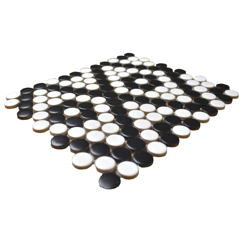 Matte Black & White Penny Round Mosaic 9x10 Porcelain Tile for Kitchen Backsplash & Bathroom tile (Set of 20), Black/White 1