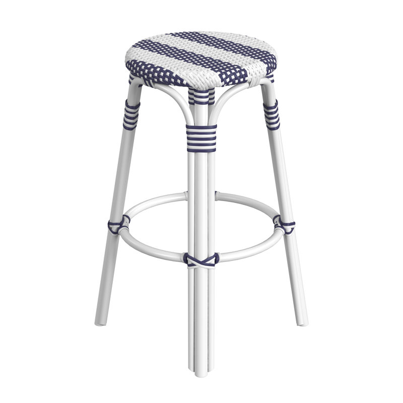 Tobias Rattan Bar Stool & Counter Stool, Bar Stool (30" Seat Height), White/Navy Stripe/White Rattan Frame