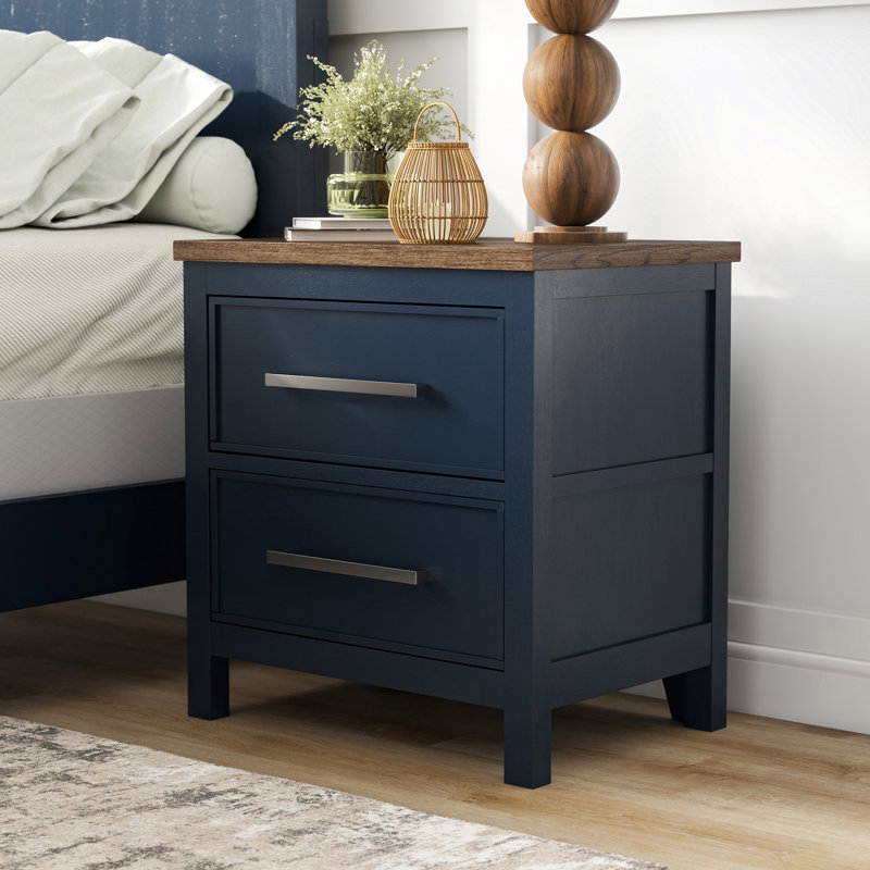 Lonegan Two-Tone 2-Drawer Nightstand, Blue;Brown