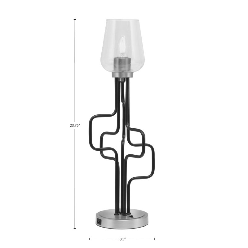 Lampe d'appoint Amarmula, avec ports USB, noir mat et finition graphite, verre transparent de 5 po, Argent argent