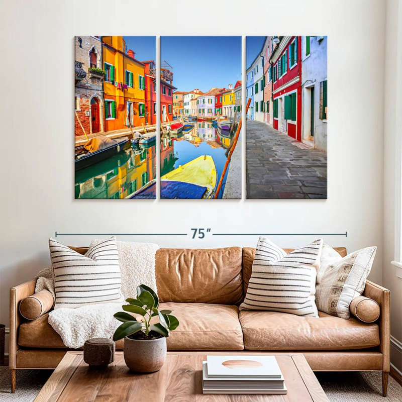Bateaux Mehar et maisons à Burano, H 42 po x l 65 po