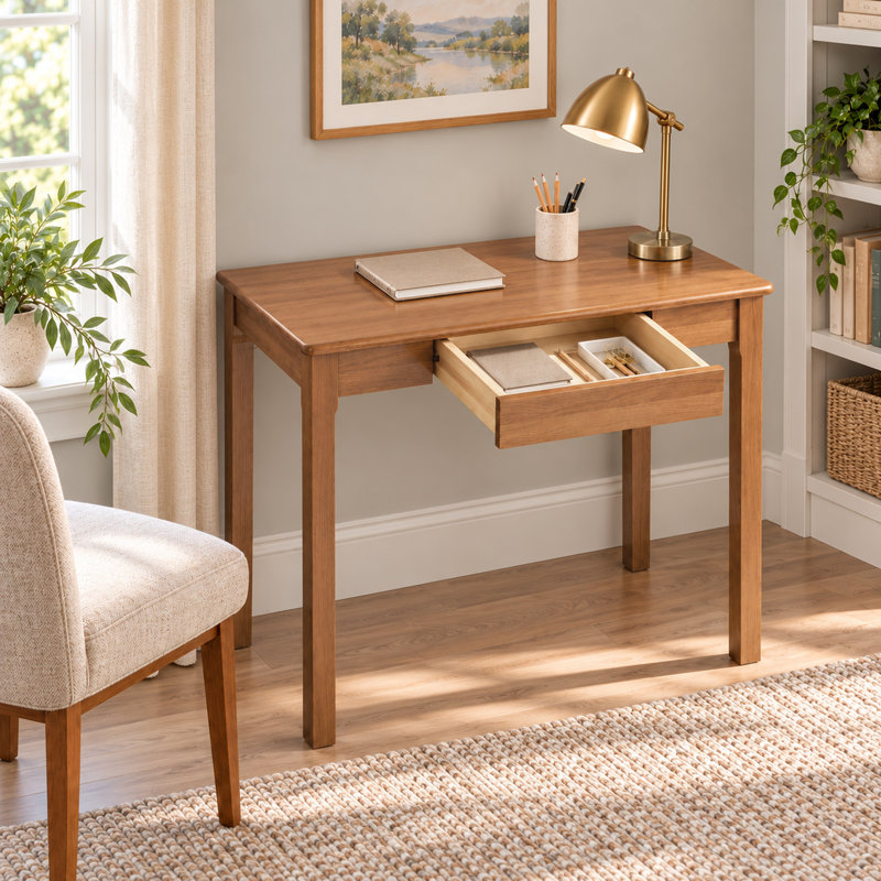 Bureau compact en bois massif avec tiroirs de rangement pour petits espaces