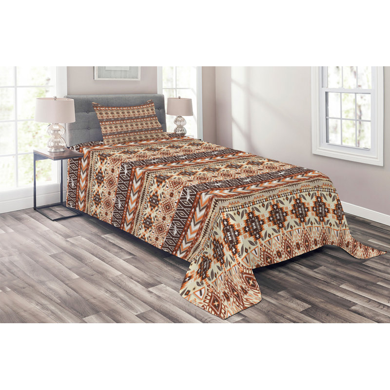 Native Rustic Geometric Shapes Coverlet, Twin Bedspread + 1 Sham