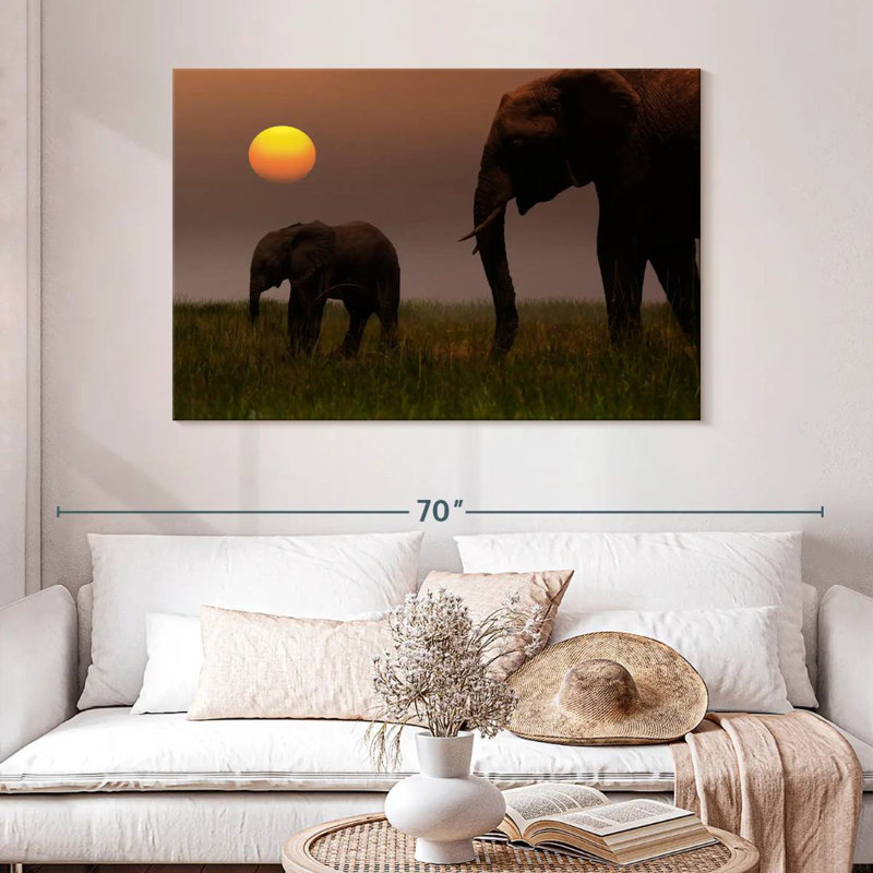 Famille d'éléphants Brampt, H 32 po x l 48 po