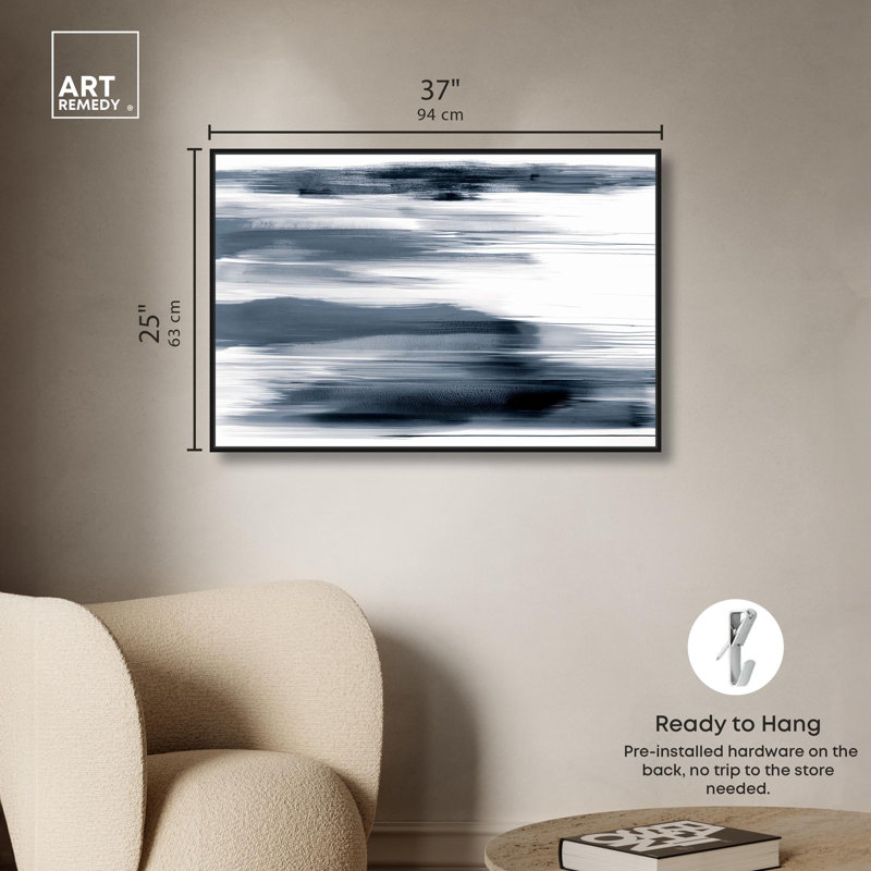 Art mural bleu sur toile Blue Mirage par , H 25 po x l 37 po, Cadre flottant noir