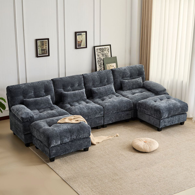 Canapé 119 po 4 places avec 2 repose-pieds - dossier réglable à 4 positions, 350 lb / siège, tissu chenille doux, 4 coussins décoratifs, assemblage facile