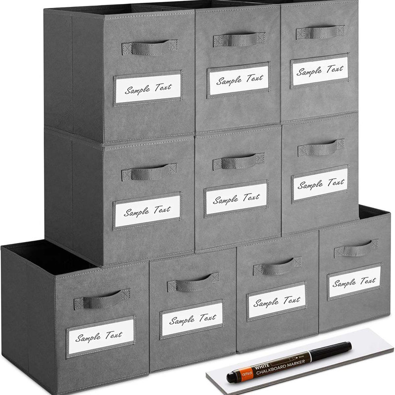 11X11 Storage Cube Bins (Set Of 10) Foldable Fabric Storage Cubes With 10 Labels Window Cards & A Pen,11 Inch Cube Storage Bin,Closet Organizers For Shelves,Cubby Organizer Boxes,