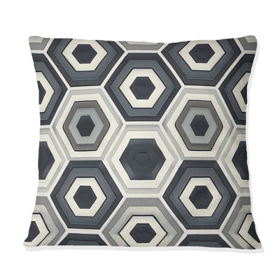 Gray Hexagon Print - Traditional Throw Pillow