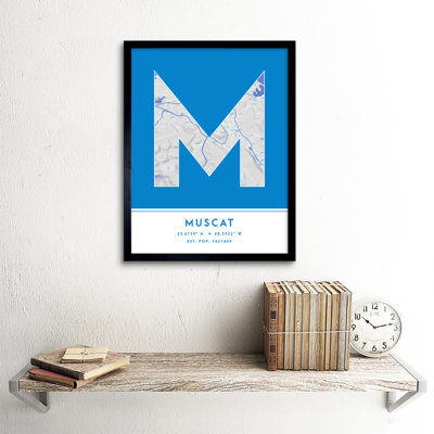 Muscat City Map Muscat Blue by Wee Blue Coo - Single Picture Frame Typography