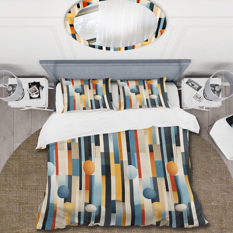 Retro Futurism Striped Pattern I Duvet Cover, King Duvet Cover + 2 King Shams