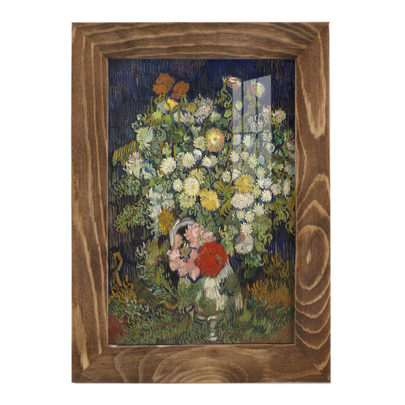 Bouquet de fleurs dans un vase, H 6 po x l 4 po x P 1 po, Noyer