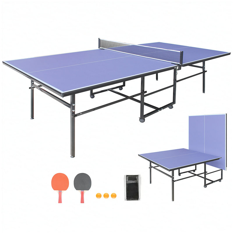 Ensemble de table de ping-pong pliable et portatif bleu 9 * 4,1 pi pour les jeux d'intérieur avec filet, 2 raquettes et 3 balles