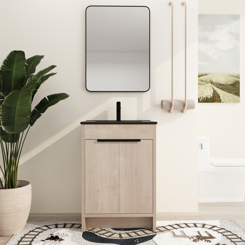 Beid 24" Freestanding Bathroom Vanity with Sink, Floor Standing Vanity With 2 Doors and Ceramic Basin Sink Top, Black, 24"
