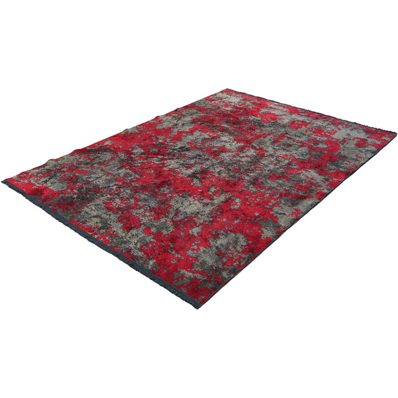 Tapis intérieur / extérieur noir / rouge à motif abstrait Oryx, Rectangle 2 pi 8 po x 5 pi