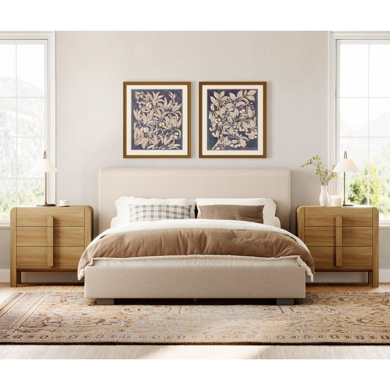 Ensemble de chambre à coucher 3 pièces, commode et table de chevet de style Mid-Century pour la chambre à coucher, commode moderne à profil incurvé, ensemble de commode en bois