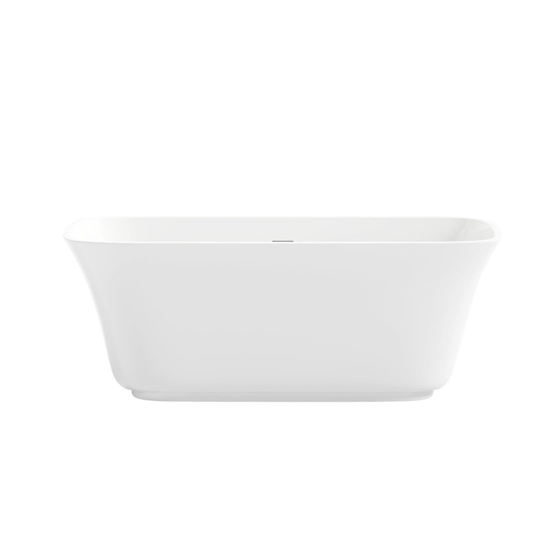 Aveline 60" x 29.53" Solid Surface Freestanding White Acrylic Soaking Bathtub, with Overflow and White Pop-up Drain, White