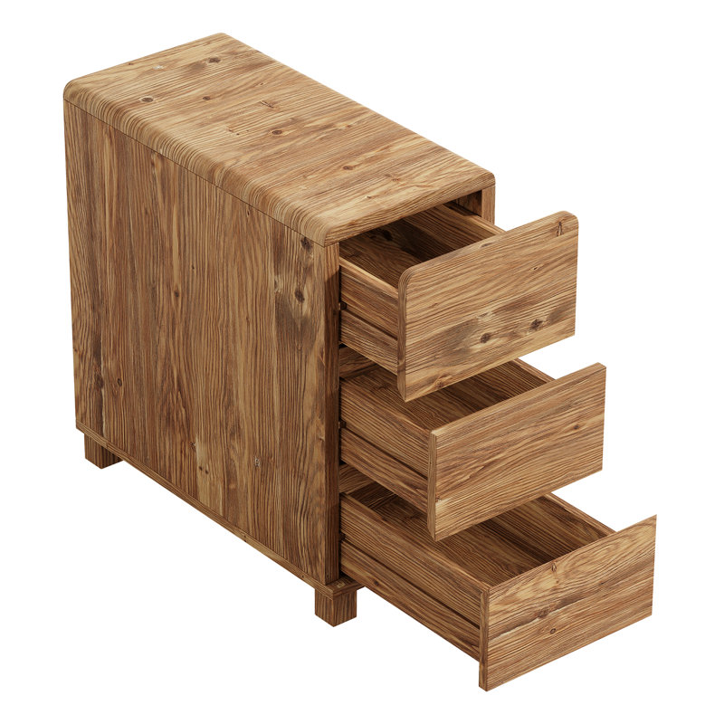 23.62" W Solid Wood 3-Drawer End Table, Rustic Narrow  Side Table With Storage  For Living Room