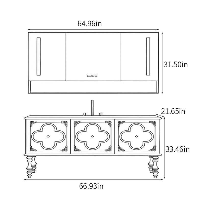 American-style fashionable bathroom cabinet, 67", Black