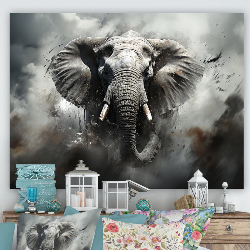 «Elephant Symphony Stampede I» sur toile, H 16 po x l 32 po x P 1 po, Toile tendue