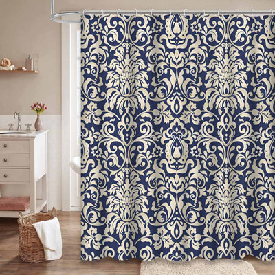 Rideau de douche antique à motif floral damassé baroque et or avec 12 crochets