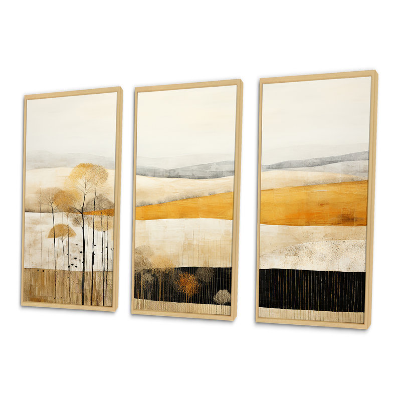 «Bold Mute Tone Countryside Landscape», ensemble d'art mural imprimé campagne, Cadre naturel flottant