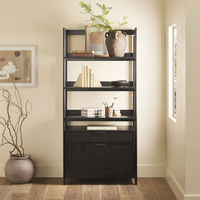 Jorah Reeded Bookcase with Lower 2-Drawer Storage by Latitude Run