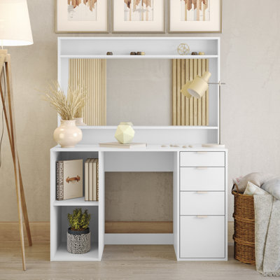 Takota 47.2" Wide Makeup Vanity Desk With Mirror, 4 Drawers and 2 Storage Niches