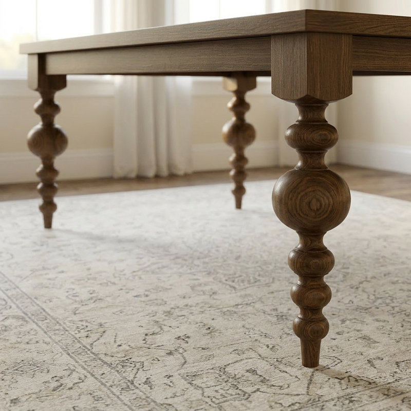 La table de salle à manger Tanaka | Pieds tournés en chêne (extensible) - Bois flotté, Bois flotté