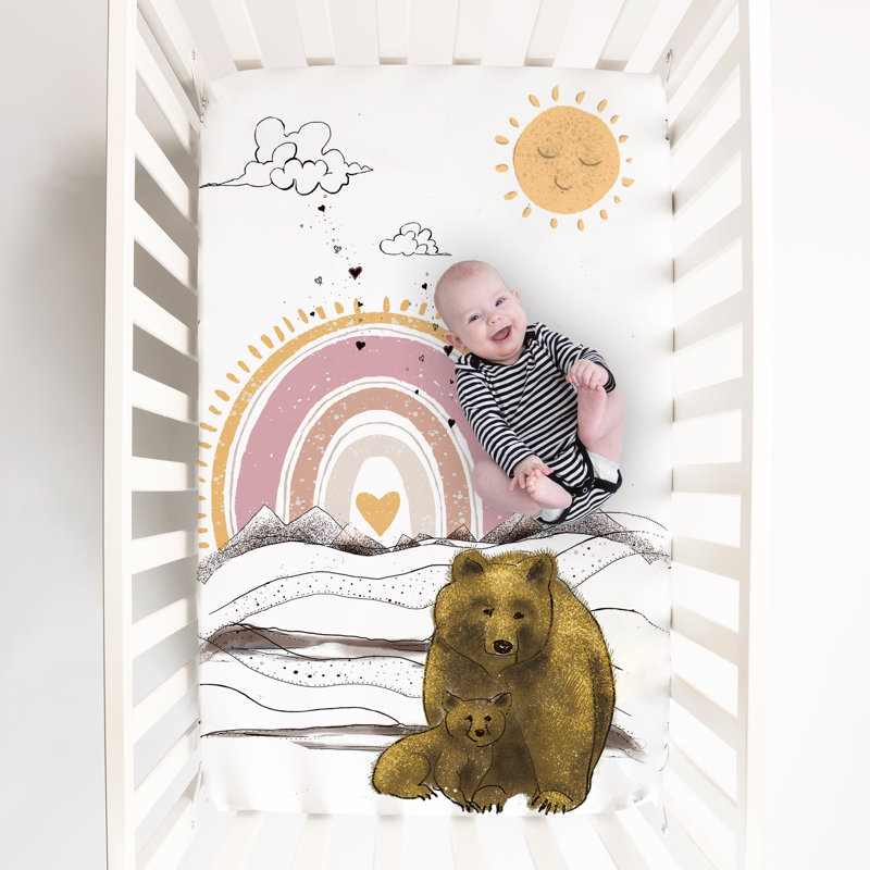 JumpOff Jo - Mini drap-housse pour matelas de lit de bébé, de parc et de parc portable, 100% coton ultra doux, 24 po x 38 po - Rainbow Bears