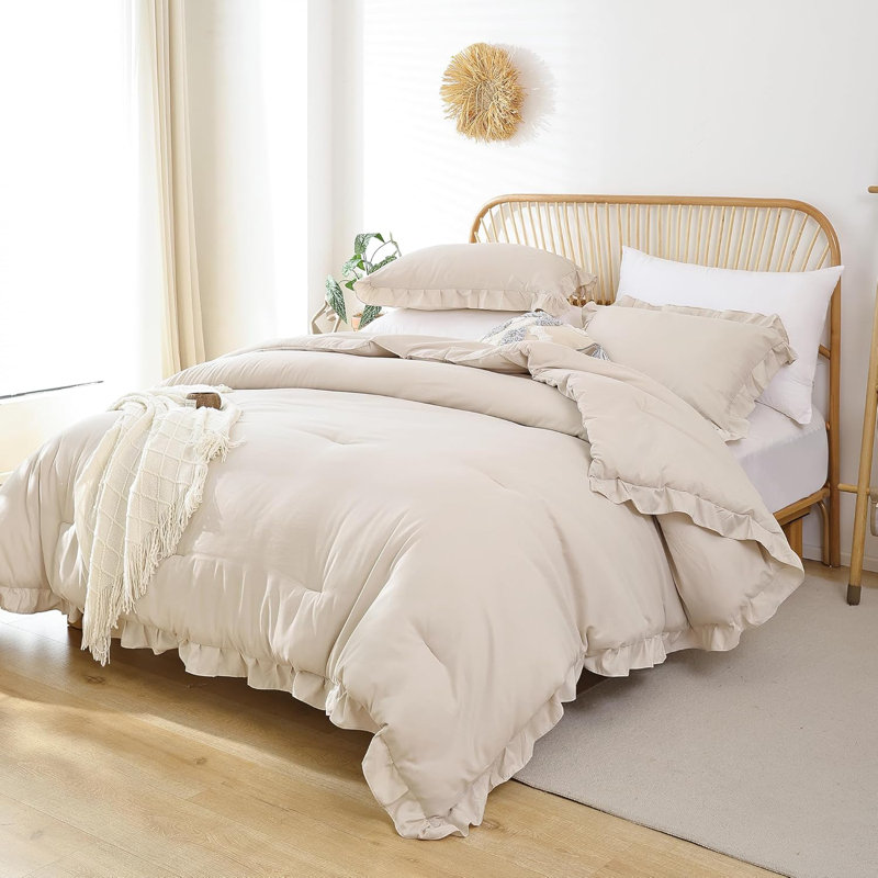 Comforter Set Vintage Bedding Soft Fluffy Comforter Set All Season, Beige, Queen Comforter