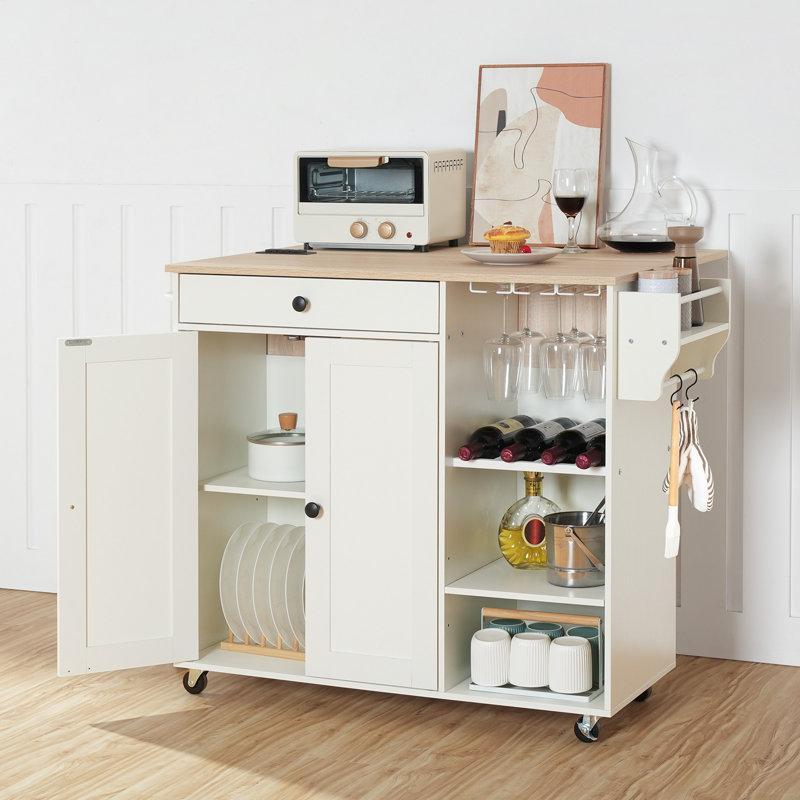 Table pour îlot de cuisine 37,4 "avec prise de courant, Blanc / Blanc