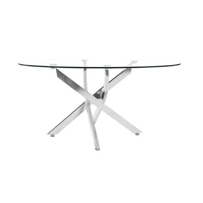 OVAL Coffee Table, 39.37" Glass Side Table with Silver Legs, Modern Tea Table for Living Room