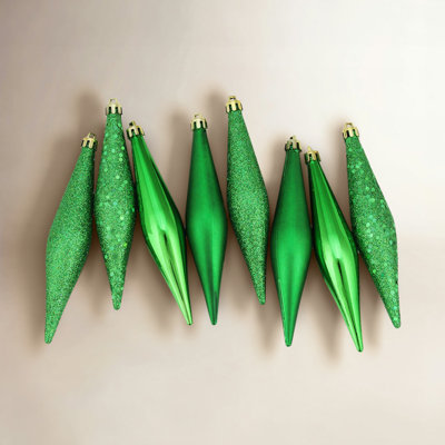 8ct Shatterproof 4-Finish Christmas Finial Drop Ornaments