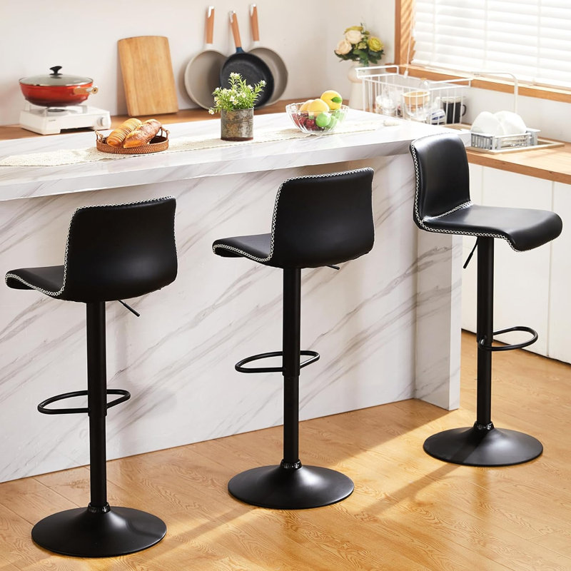 Tabouret de bar rotatif à hauteur réglable avec structure en métal, Noir, 3