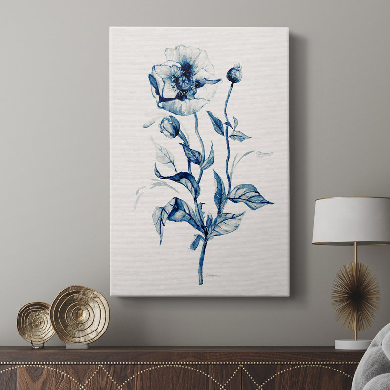 Indigo Wild Roses II -Galerie enveloppée Cavas, H 18 po x l 12 po