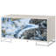 Console avec finition et base en marbre bleu - Élégante et pratique, en chêne blanchi, 4 portes et 2 étagères. Design raffiné, fini chêne, espace de rangement généreux, étagères, bois composite.