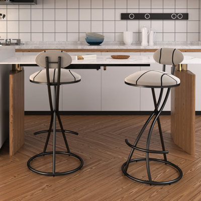 Tabouret de bar à hauteur de comptoir rayé noir, de 2 pour l'intérieur, coussin en mousse souple, structure en métal robuste, assemblage rapide, revêtement en velours de café idéal, ergonomique, repose-pieds, base stable, 220 livres