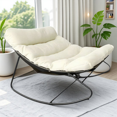 Patio Outdoor Rocking Chair,oversized Papasan Rocking Chair With Cushion,lounge Chair Outdoor/indoor,supports 330 Lbs,comfy Chair For Garden/lawn/brow by Ebern Designs