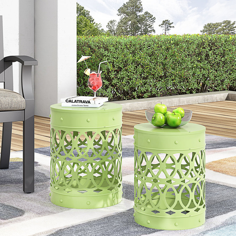 Table de bout d'extérieur en métal 2 pièces, Vert