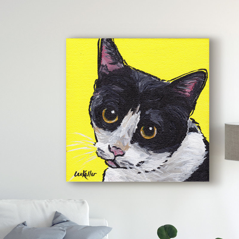« cat tuxedo », reproduction de peinture à l’acrylique sur toile tendue, H 24 po x l 24 po x P 1,5 po