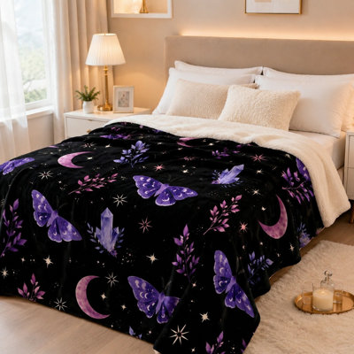 Galaxy Butterfly Moon Crystal Plush Blanket, Lightweight Cozy Bed Blanket for Sofa Couch Bedroom Living Room Home Decoration