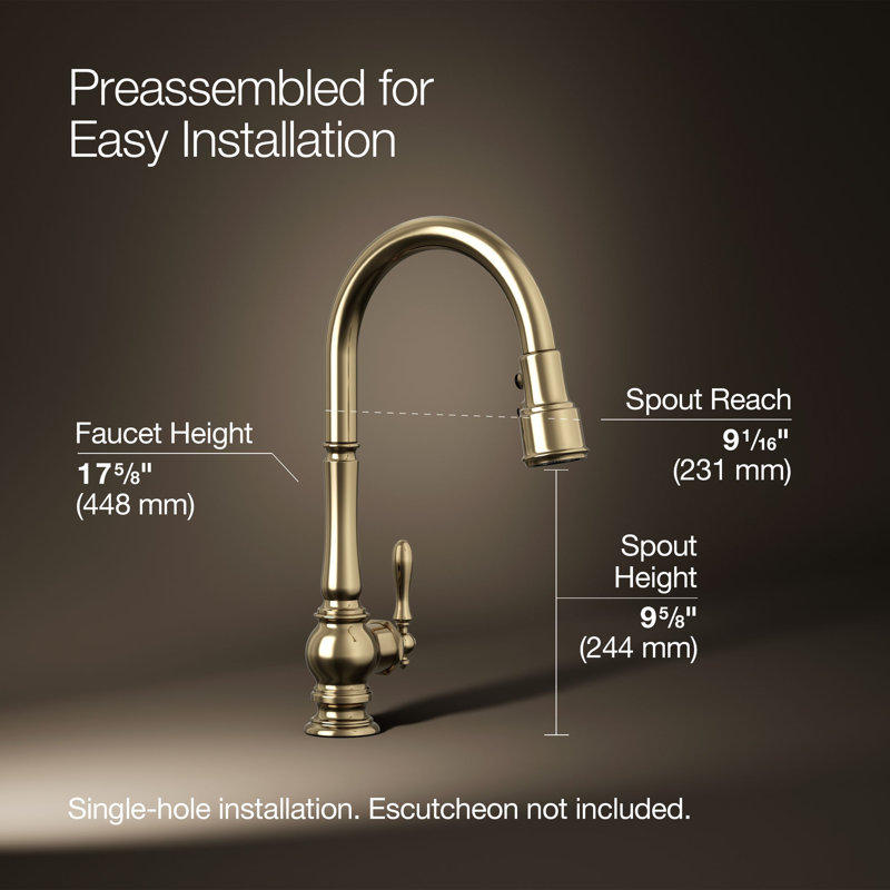 Artifacts® Pull Down Single Handle Kitchen Faucet, Vibrant French Gold