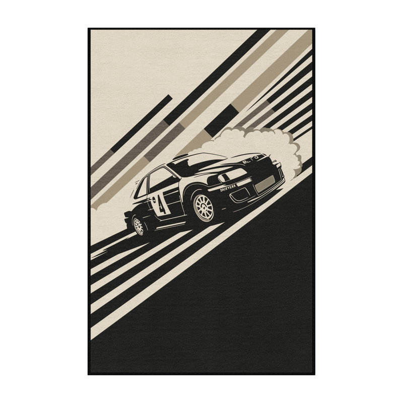 Machine Washable Rayan Rally Car Drift Modern & Contemporary Striped Rug in Gray – Black Binding, 6x9