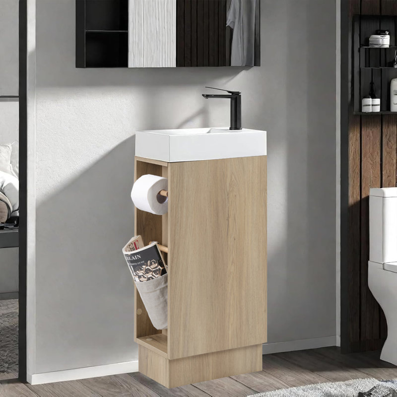 Ensemble de meuble-lavabo pour petite salle de bain, Bois de frêne naturel