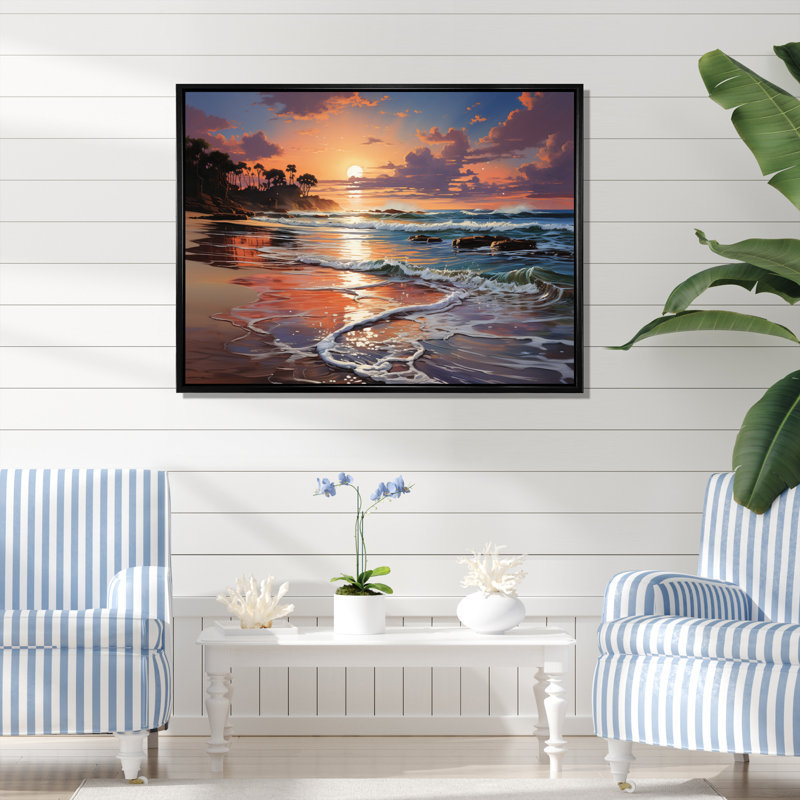 Beach Sunset Beach II - Nautical & Beach Canvas Wall Art, H 24 po x l 32 po x P 1 po, Cadre flottant noir