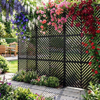 Outdoor Metal Privacy Screen, 78"H x 48"W Decorative Fence Panel with Stand, Freestanding Steel Garden Divider for Patio, Balcony & Backyard