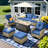 Carolle 9-Piece Outdoor Patio Furniture with fire pit,All-Weather 7-Person Pe Wicker Outdoor Conversation Set, Patio Couch Swivel Rocker Chairs With Solar Powered Coffee Tables For Backyard,Poolside,Deck-453539604-459055618